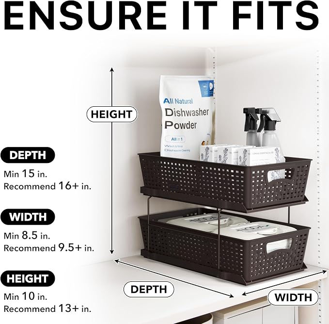 Simple Houseware 2 Tier Pull-Out Sliding Drawer Under Sink Storage, Brown | Great for Kitchen Bathroom Tray Shelf Organizer