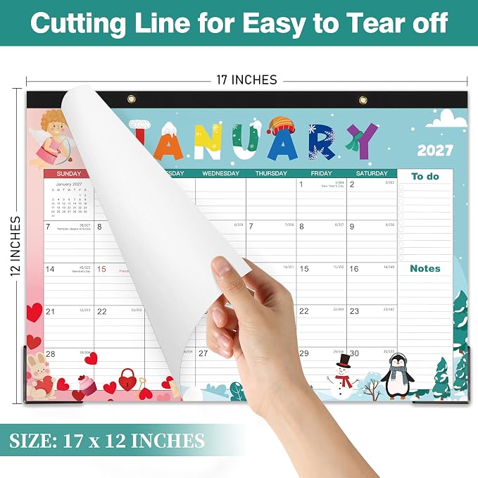 2026-2027 Desk Calendar - July 2026 - December 2027, 2026-2027 Calendar, 17" x 12", 18 Months Calendar, Seasonal Desktop Calendar, Notes Section
