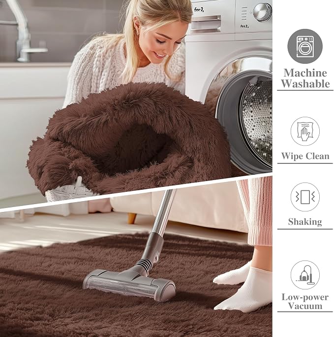 OLANLY 5x7 Machine Washable Large Area Rugs for Living Room, Bedroom, Soft Fluffy Shaggy Bedside Rug, Indoor Floor Carpet for Kids Girls and Boys, Dorms, Nursery, Home Decor Aesthetic, Coffee