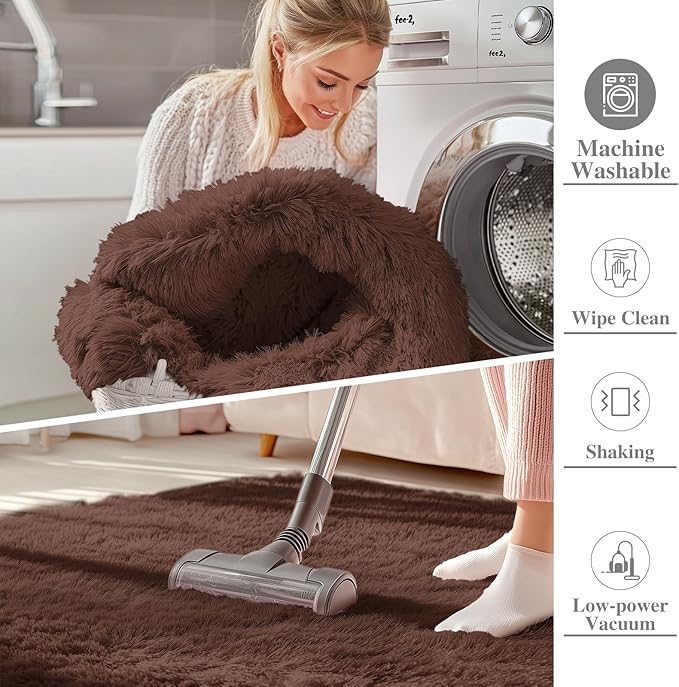 OLANLY 7x10 Machine Washable Large Area Rugs for Living Room, Bedroom, Soft Fluffy Shaggy Bedside Rug, Indoor Floor Carpet for Kids Girls and Boys, Dorms, Nursery, Home Decor Aesthetic, Coffee