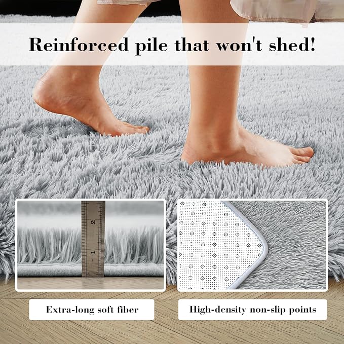 Fluffy Rug Shag Area Rug, Light Grey 2x4 Area Rugs for Bedroom, Small Bedside Rug, Soft Fluffy Shag Entryway Throw Rugs for Living Room Bedroom Room Home Decor