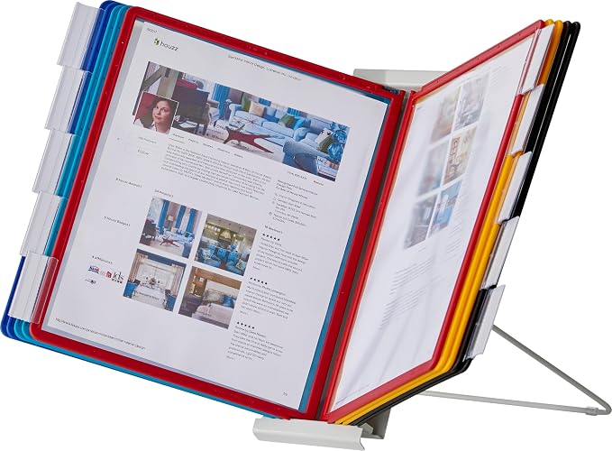 Durable Instaview20 Pocket Expandable Desktop Reference System - Letter Size 10 Double-Sided Panels - Assorted Color Borders (Pack of 10)