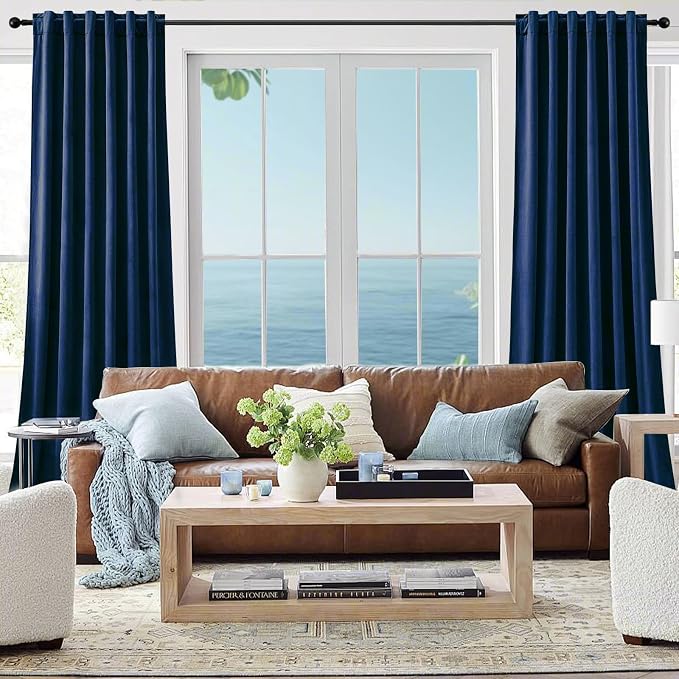 Navy Blue Velvet Blackout Curtains 96 Inches for Bedroom, Thermal Insulated Room Darkening Drapes, Super Soft Luxury Window Curtains for Living Room, Back Tab & Rod Pocket, W52 x L96, 2 Panels