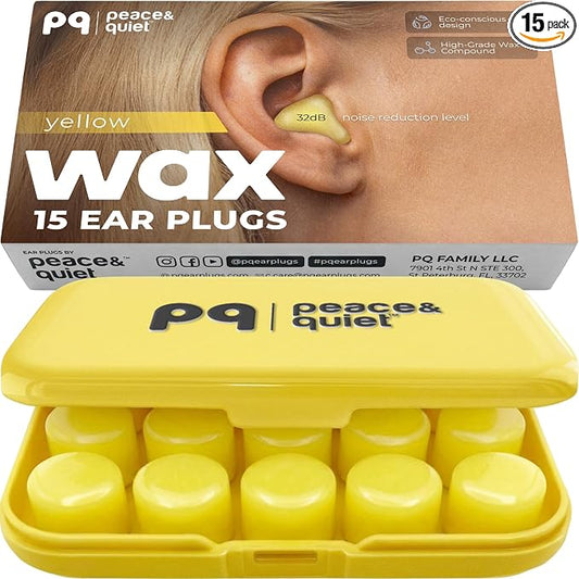 Peace&Quiet | PQ Wax Ear Plugs for Sleeping, Swimming - Soft Noise Cancelling Silicone Gel Wax Earplugs for Sleep and Swimmers, Ear Protection with Sound Blocking Level of 32 Db, Yellow