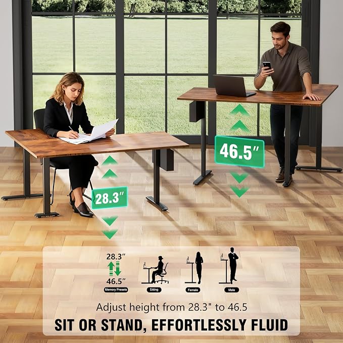 Korfile L Shaped Electric Standing Desk,63 Inch Adjustable Height Sit to Stand Corner Desk with Memory Presets, Reversible Computer Table for Home Office, Work and Study, Rustic Brown