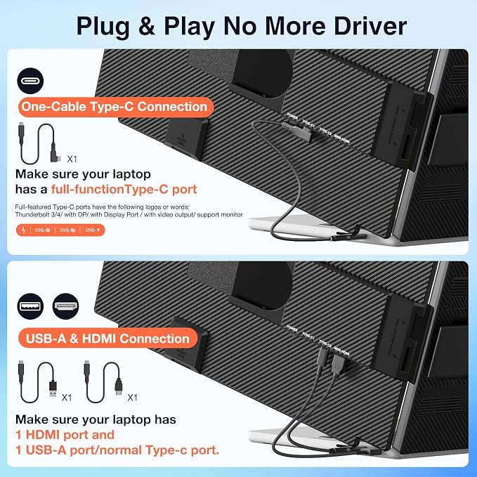FLYTOCCA Laptop Screen Extender, 15.6" 1080P FHD IPS Display, Detachable Second Monitor Supports Vertical Mount, Plug & Play, Laptop Monitor Extender for 13"-17.3" Laptops, Windows, Mac, Chrome