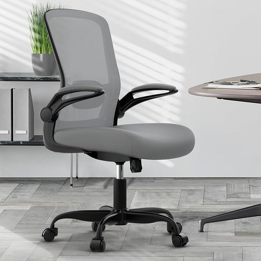 Mimoglad Ergonomic Office Chair - Desk Chair with Flip-up Armrests & 135° Recline, Adjustable Lumbar Support - Space-Saving Task Chair for Business/Team Office & Home | Supports 300 lbs · Seat 19.48"–23.4" · Breathable mesh · 20–30 min assembly · 5-yea...