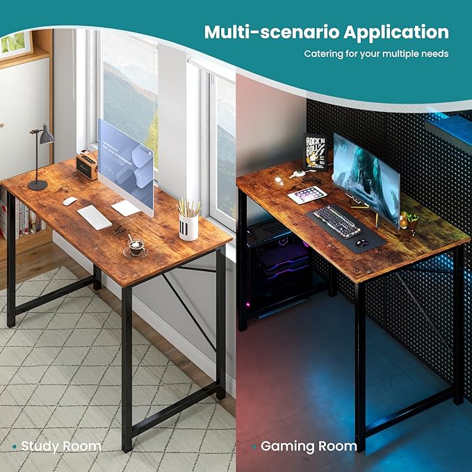 OLIXIS Computer Desk, Home Office Desk with Metal Frame, 47 Inch Gaming Writing Work for Bedroom Study Table, Sturdy Metal Frame, Durable Design with Easy Assembly, Simple Rustic Style