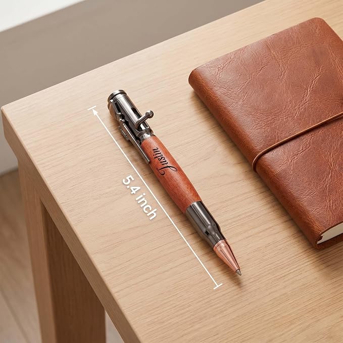 Personalized Bolt Action Pen Gift Set,Free Engraved Metal Ballpoint Pen with 2 Refills,Office Decor Pen,Custom Gifts for Men,Husband,Father,Boyfriend,Grandfather,Brothers. (Wooden)