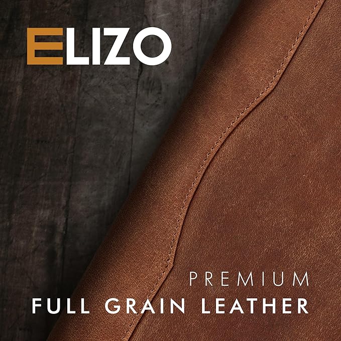 ELIZO Leather Portfolio Padfolio Leather Binder Folder for Men and Women Professional Business Portfolio Organizer Men and Women Saddle Letter Strap