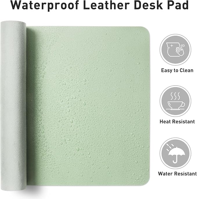 Aothia Faux Leather Desk Mat - Non-Slip PU Leather Desk Blotter, Waterproof Writing Surface, Large Desk Pad for Office & Home (Aqua, 55" x 24")