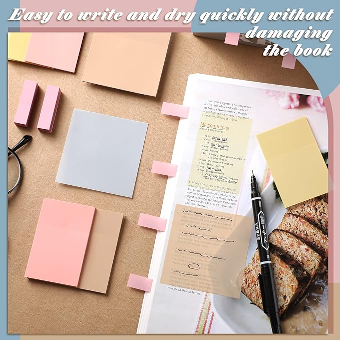Jetec 900 Pcs Pastel Transparent Sticky Notes Transparent Clear Back to School Gifts for Bible Tabs Book Annotation Tools School Supplies Office Notes with Marker See Through Self(Cute Color)