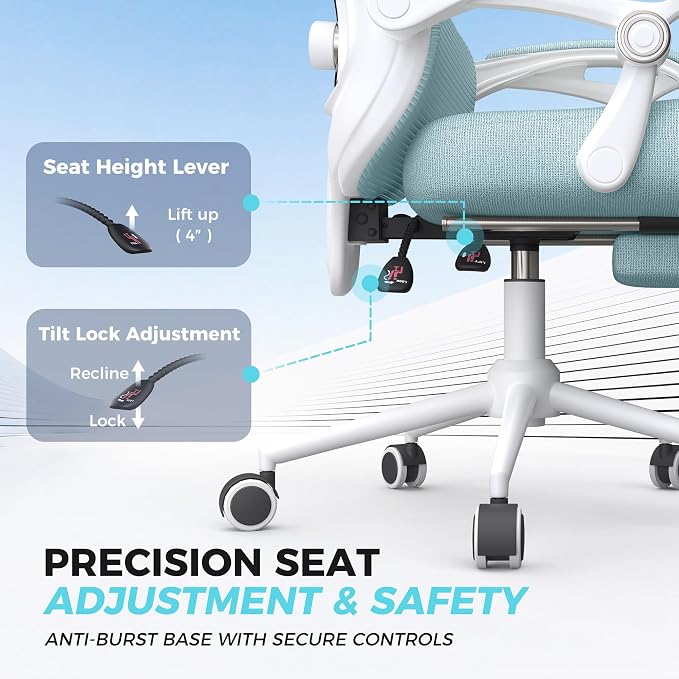 Ergonomic Office Chair with Footrest - Adjustable Lumbar Support & Headrest, 90-160° Reclining Mesh Back Computer Chair - Home Office/Gaming, 350lbs Capacity