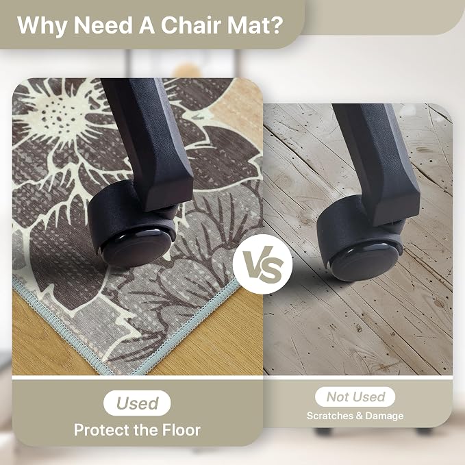 48"x72" Office Chair Mat for Hardwood Tile Floor, Under Desk Carpet Protector for Rolling Computer Chair Mat, Machine Washable Area Rug, Anti-Slip 1/5" Thick Low Pile Thin Vinyl Floor Mat, Grey Beige