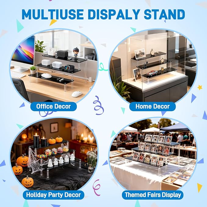 2 Packs Acrylic Display Stand Riser,3 Tier Perfume Organizer Cupcake Stand | Acrylic Pop Shelves Holder,Black Desk Display Shelf for Figure,Trinket,Collectibles,Dessert Stands for Party Decor-11.6in