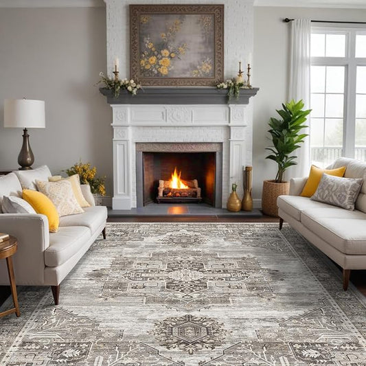 RUUGME Living Room Rugs 10x12 - Soft Area Rugs for Living Room Stain Resistant Carpet Vintage Lightweight Rug for Bedroom with Non Slip Backing Indoor Ultra-Thin Rugs Home Decor 10x12 Grey