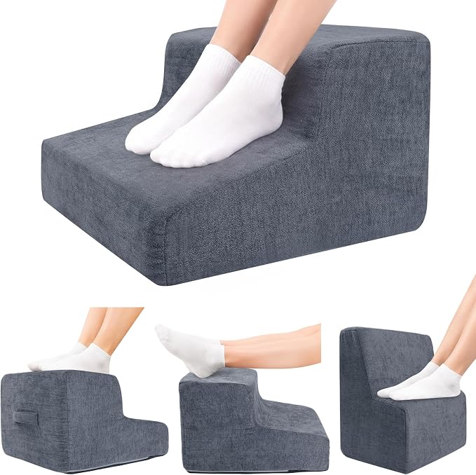 Foot Rest for Under Desk at Work,2-Tier Ergonomic Footrest for Office, Gray | with Washable Cover and Handle, Non-slip bottom, Support Foot Pillow, Leg Elevation Pillow, Support Feet and Legs for Home