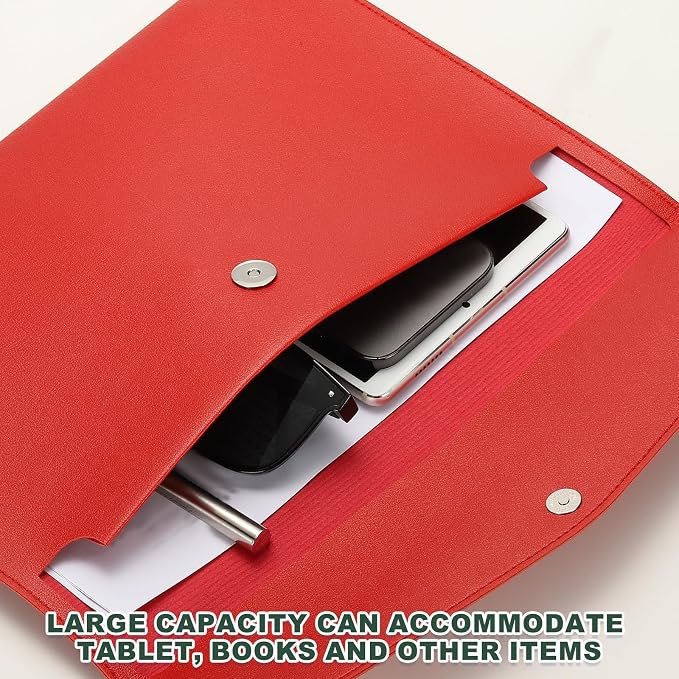 PATIKIL PU Leather A4 File Folder, Document Holder Filing Organizer Portfolio Envelope Folder Case with Snap Closure for Letter Receipt Style 2, Red