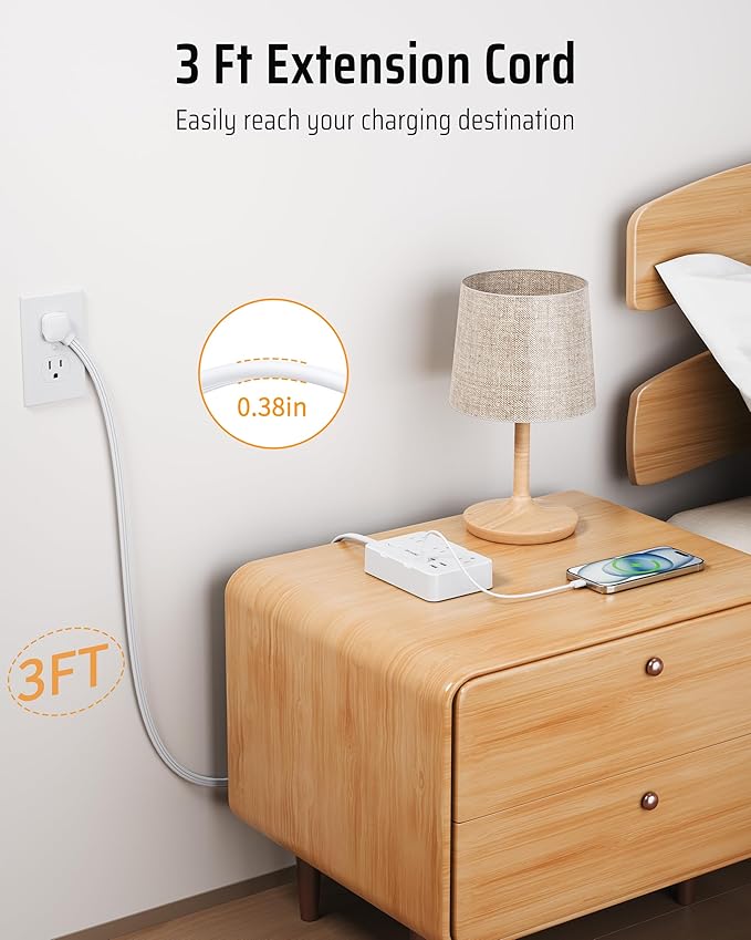 DEPOW Surge Protector Power Strip, 3 FT Extension Cord with 6 AC Outlets(1625W/13A) 4 USB Ports,1050J Surge Protection, Wall Mountable Charging Station for Office, Home, White