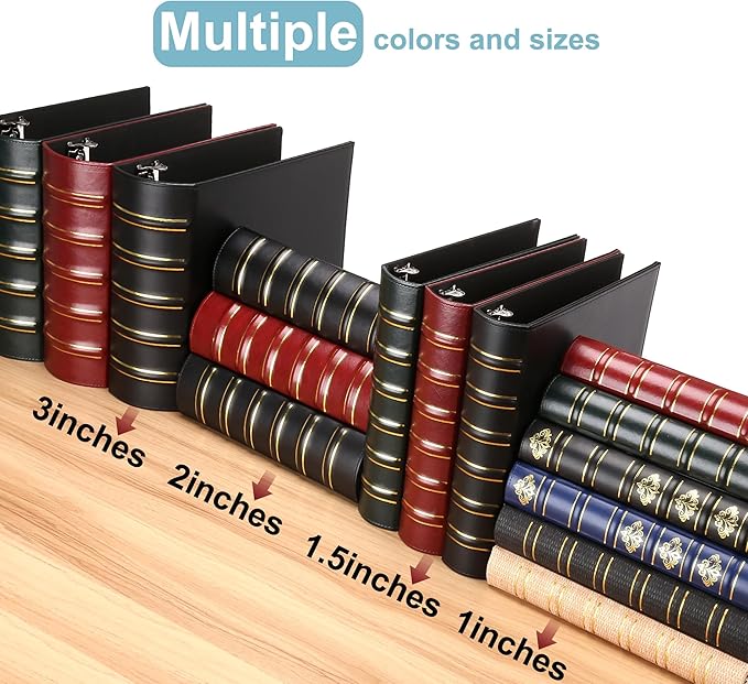 LETVPVOW Vintage Hardback 3 Ring Binder 1 Inch, Professional Leather Binder 3 Ring, Three Ring Binders Fits 8.5" x 11", D Ring Binders for Photo Album, Home, School and Office Supplies- Blue