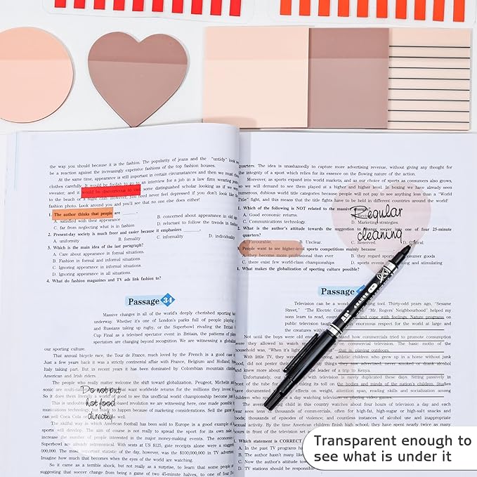 850 Sheets Transparent Sticky Notes, 3 x 3 Inch Clear Sticky Notes with Marker Pen for Bible, Waterproof Self-Adhesive Annotation Tabs, Gradient Color Note Pads for School Office (Red)