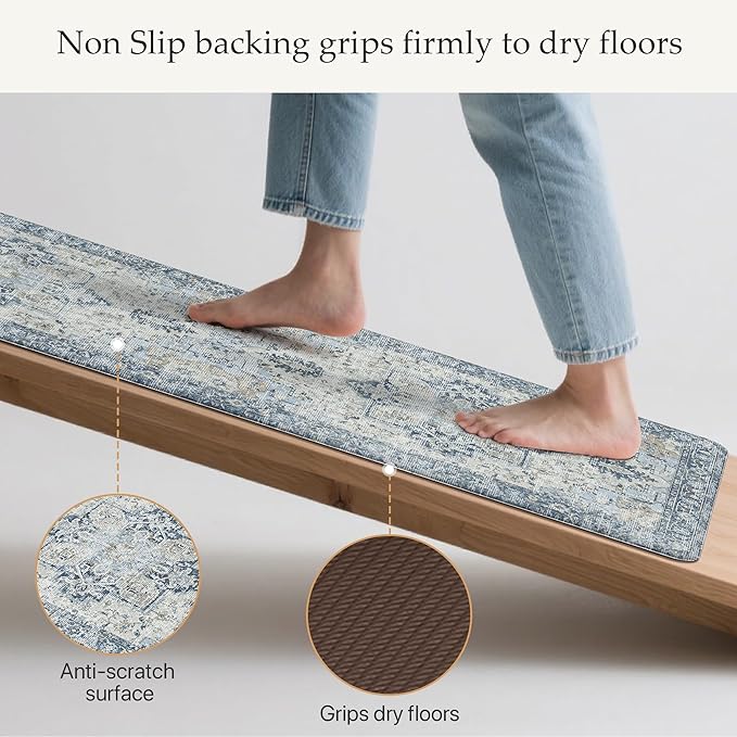 GENIMO Kitchen Mats for Floor, Washable Anti Fatigue Mat for Cushioned,17.3"x59", Waterproof Kitchen Rugs, Non Slip Foam Comfort Standing Mat Rug for Home, Runner, Sink, Office, Laundry, Light Blue