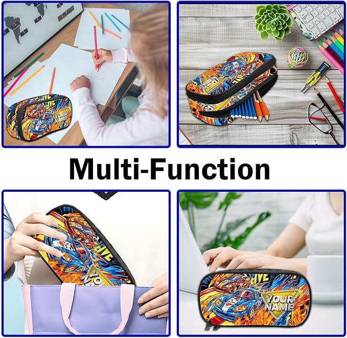 Personalized Cars Toddler Backpack with Name Custom Kids School Backpack for Boys Back to School Supplies Customized Name Schoolbag Bookbag and Water Bottle Cup&Pencil Pouch for Preschool Elementary