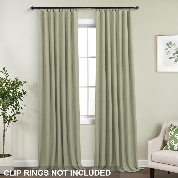 KOUFALL Light Sage Green Blackout Curtains 84 Inches Long,Linen Black Out Room Darkening Back Tab Pleated Cottage Core Curtains for Bedroom Living Room Nursery