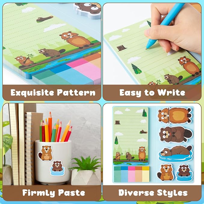 B1ykin Cute Sticky Notes Set - I Just Really Like Beaver Self-Stick Notes Pad, 550 Sheets Writing Memo Pages Sticky Notepad for Teacher Appreciation Gifts, School Office Supplies (Beaver)