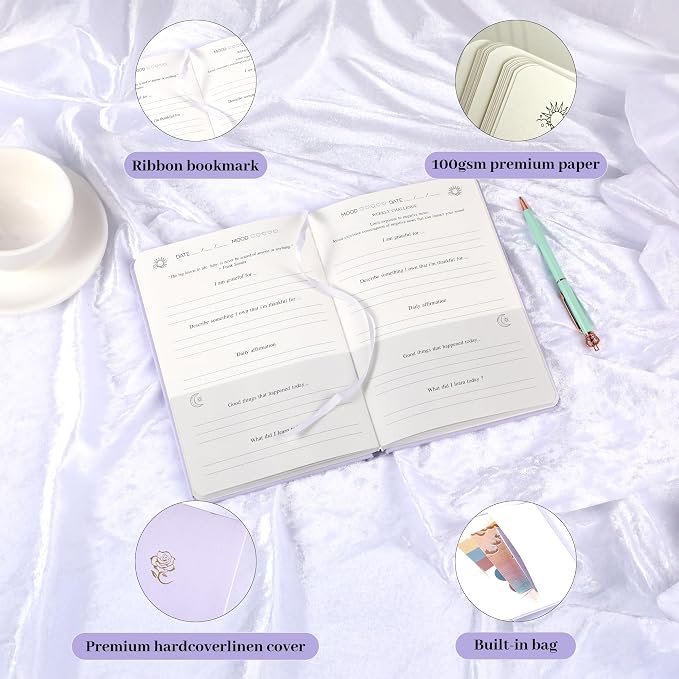Yoment Gratitude Journal for Women Self Care Journal for More Happiness with Prompts for Mindfulness, Mental Health, Productivity & Self Care, 5 Minute Reflection for Positivity and Gratitude, Purple