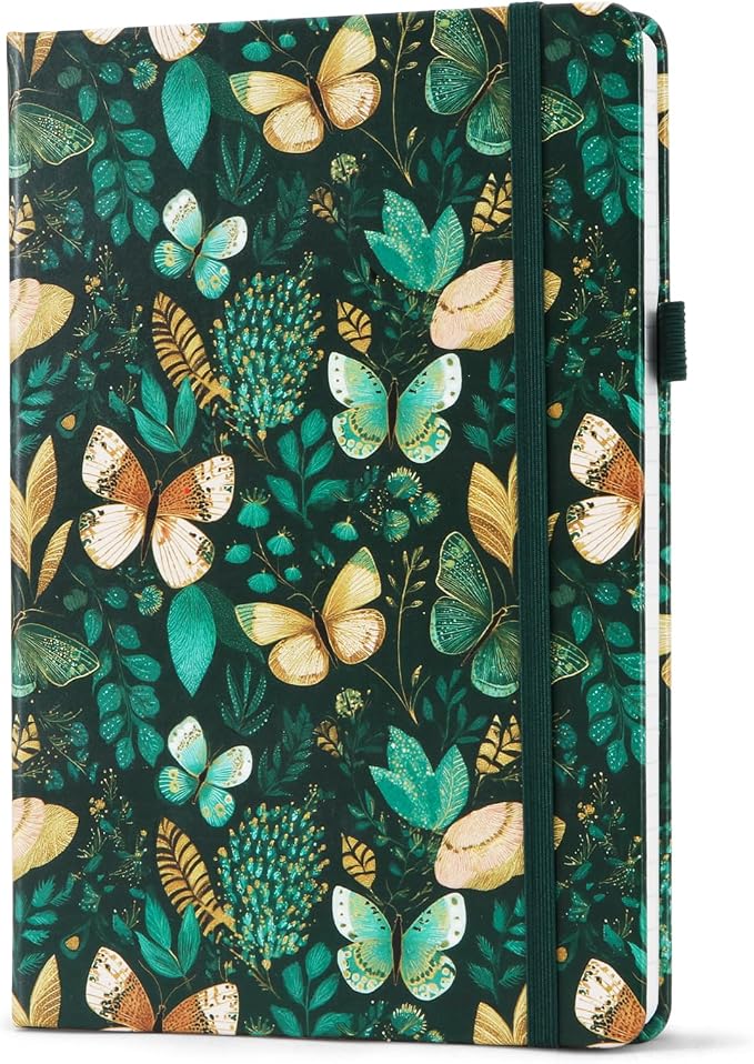 Lined Journal Notebook A5, College Ruled Hardcover Journal for Women, 160 Pages with 100gsm Thick Paper for Writing, Work, Notes & Journaling, Gift for Women, Green Butterfly
