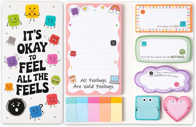 B1ykin Cute Sticky Notes Set - It’s Okay To Feel All The Feels Self-Stick Notes Pad, 550 Sheets Writing Memo Pages Sticky Notepad for Teacher Appreciation Gifts, School Office Supplies (Mental Health)