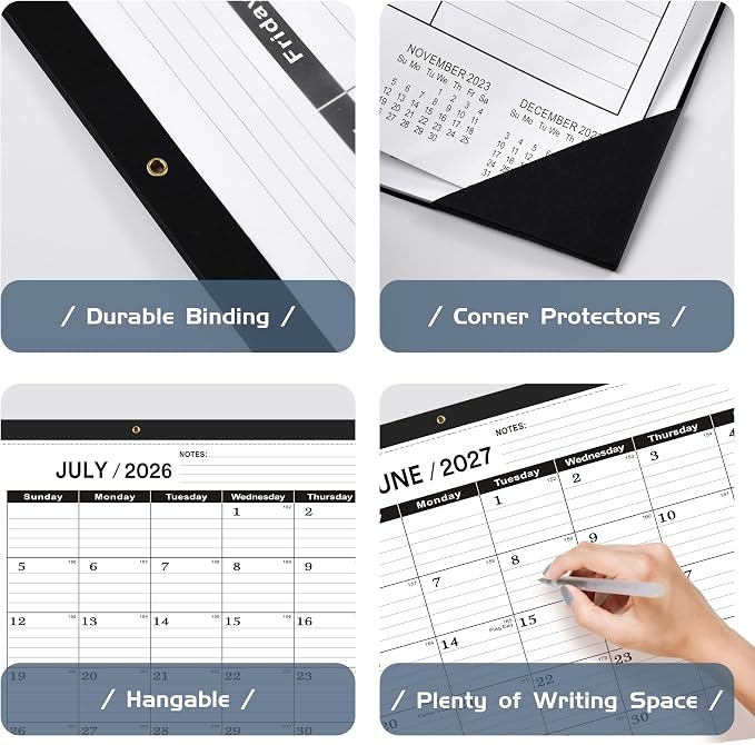 Desk Calendar 2026-2027 large 22 x17 (July 2026-December 2027) 2026-2027 Desk Calendar Large 22 x17,Classic Black Calendar 2027,Calendar 2027 with Plastic Cover