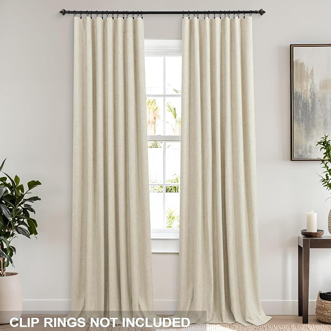 KOUFALL Extra Long 120 Inch Linen Blackout Curtains 10 FT Foot 10FT Length Tan Beige Pleated Curtains for Living Room Bedroom
