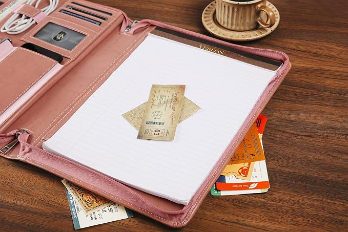 Pink Leather Portfolio for Women, Resume Portfolio Folder with Zipper, Customized Portfolio, Personalized Executive Portfolio Organizer, Vegan Leather Padfolio for Women, Custom