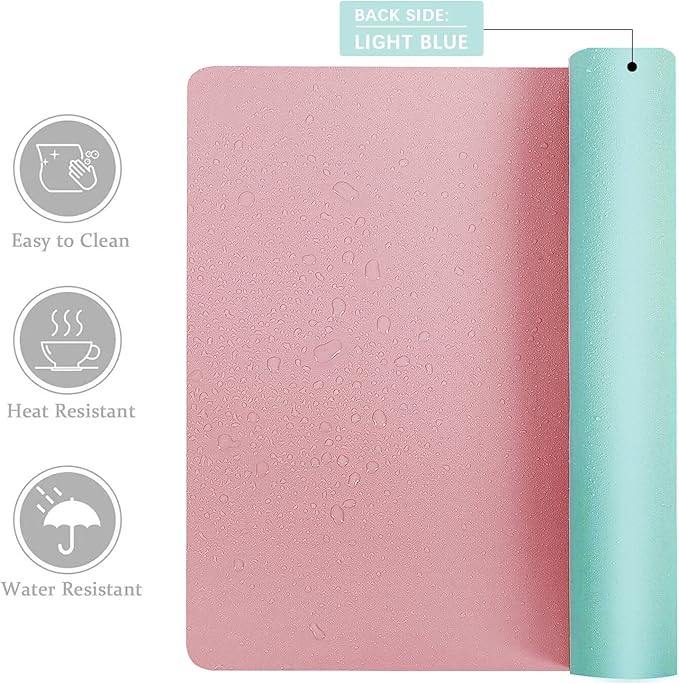 Aothia Double-Sided PU Leather Desk Pad - Non-Slip Large Mouse Pad & Desk Mat for Office, Home - Waterproof, Easy to Clean, Durable Dual-Sided Surface (23.6"x13.7", Pink)