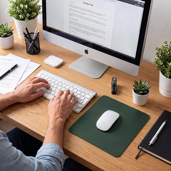 Leather Desk Pad Protector, Waterproof Mouse Pad, PU Desk Mat, Office Desk Cover, Desk Writing Mat for Office/Home/Work/Cubicle (Green/Gray) 9x8 in