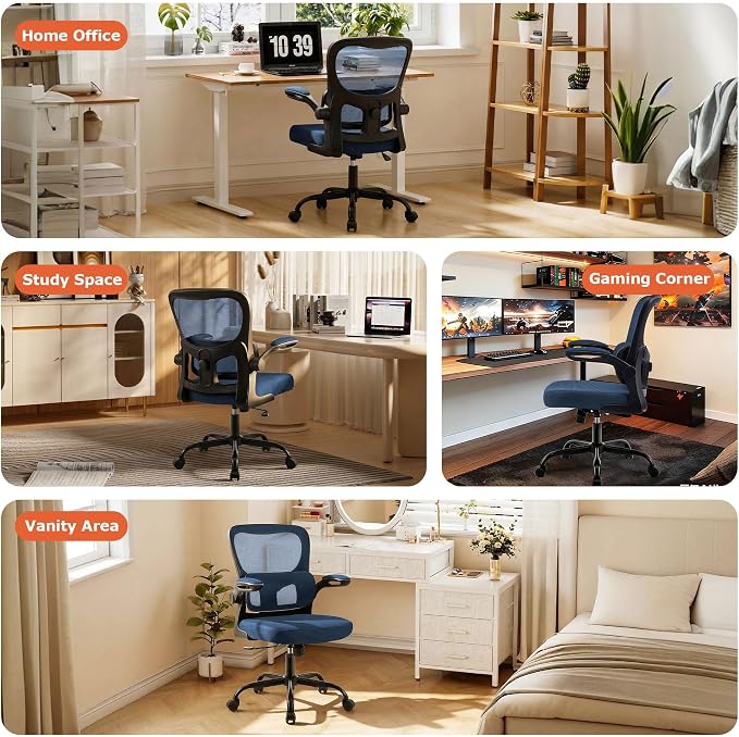 AreShark Office Chair Ergonomic Desk Chairs with Adjustable Lumbar Support, High Back Breathable Mesh Chair with Wheels& Flip-up Armrests,Rolling Swivel Comfy Task Computer Chair for Home Work Gaming