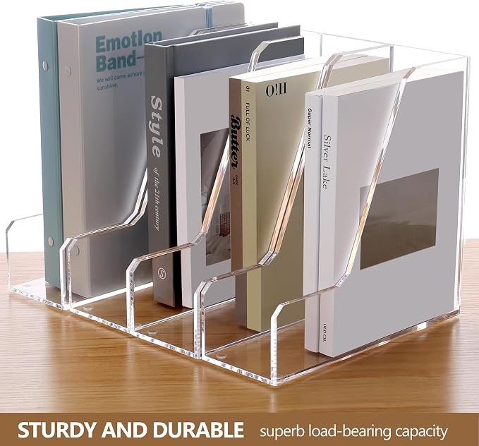 SANRUI 2 Pack Acrylic Magazine File Holder, Clear Vertical Desk Organizer | File Sorter Folder Organizer Document Rack for Office Desktop, Home Workspace, 8.66inx8.46inx3.15in