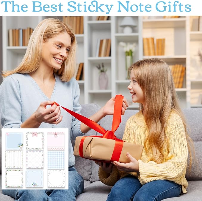 Aesthetic Sticky Notes Gifts, 9 Pack Pink Blue Aesthetic Notepads 3x3 Inch Gifts for Coworkers Students, Aesthetic Memo Pads Office School Supplies for Men Women (450 Sheets)