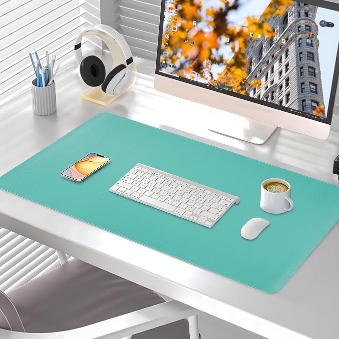 Dual-Sided Desk Pad, Large Mouse Pad, Natural Cork & PU Leather Non-Slip Waterproof Desk Mat for Office and Home (Fruit Green, 31.5" x 15.7")