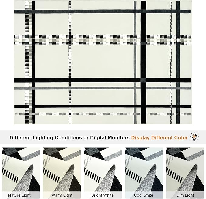 Terrug Plaid Area Rug for Living Room, Beige 5x7 Checkered Rugs Washable with Non Slip for Bedroom, Soft Low Pile Stain Resistance Abstract Carpet for Dinning Room