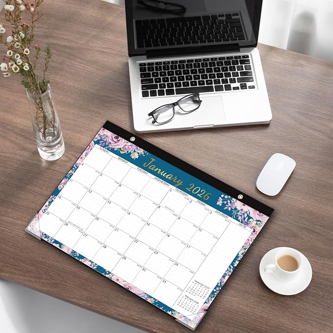 KOPEESY Desk Calendar 2026-2027, 18 Months Calendar 2026-2027 Runs from January 2026 to June 2027, 17" x 12" Desktop/Wall Monthly Calendar for Home, School and Office - Floral Pattern