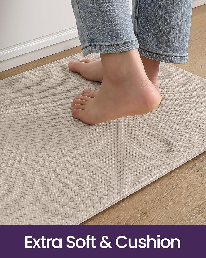 DEXI Kitchen Floor Mats Cushioned Anti Fatigue, 2x9 Long Standing Runner Rug Waterproof, Comfort Memory Foam Padded for Front Sink Laundry, Beige