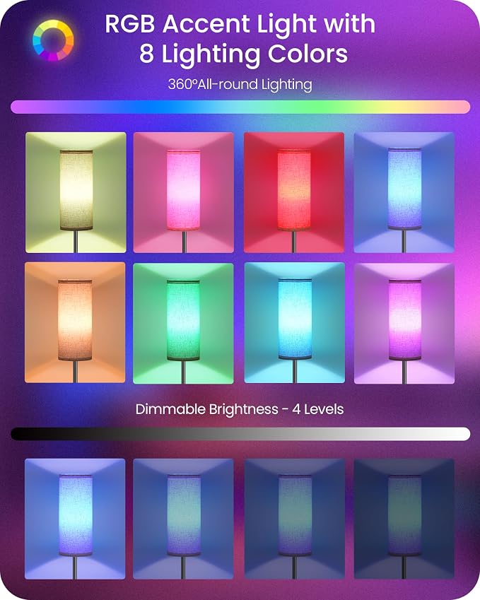 Dimmable Floor Lamp for Living Room with RGB Colors, Color Changing Ambient Lighting, Corner Standing Lamp for Bedroom - Remote, Foot Switch, Timer, Warm Cool White, 10W Smart Bulb Included RE06LD05W1