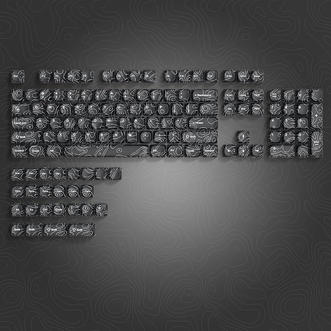 dagaladoo Black Topographic Keycaps Set,MOA Profile PBT Key caps100 Percent,Dye-Sub 129-key Custom Keyboard Keycap for 100% 75% 65% 60% TKL US Layout Mechanical Keyboard