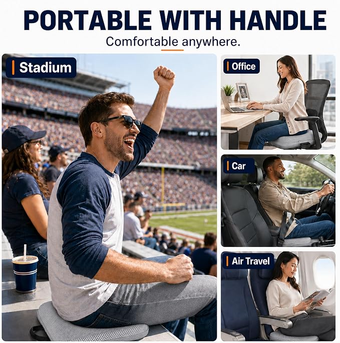 Sojoy 3 in 1 Foldable Gel Seat Cushion Featured with Memory Foam Breathable Seat Cushion for Pressure Relief (Size: 18.5“ x 15" x 2"，Gray Mesh)