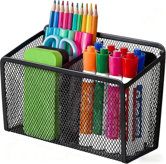 BEYGORM Magnetic Dry Erase Marker Holder for Whiteboard, Mesh Pen & Pencil Holder for Refrigerator, Strong Magnetic Basket for School Locker, Office & Classroom Organizer (Black, 1-Pack)