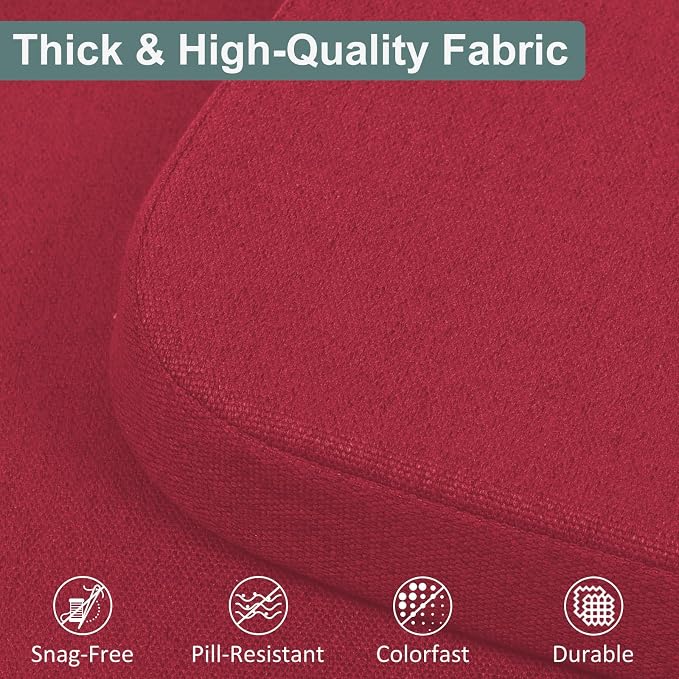 Shinnwa Dining Chair Pads Set of 6, Patented Design Memory Foam Kitchen Chair Cuhions with Ties and Washable Cover, 6 Pack, 17" x 16" x 2", Burgundy