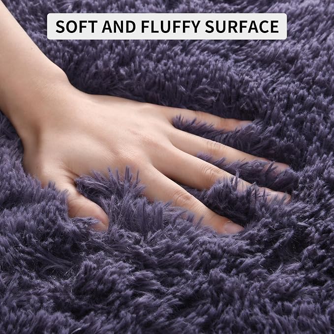 Tepook 5x8 Area Rugs for Living Room, Soft Fluffy Shag Gray Purple Rug for Bedroom Nursery, Modern Shaggy Plush Upgraded Non-Slip Carpet for Girls Boys Kids Room Dorm Home Decor